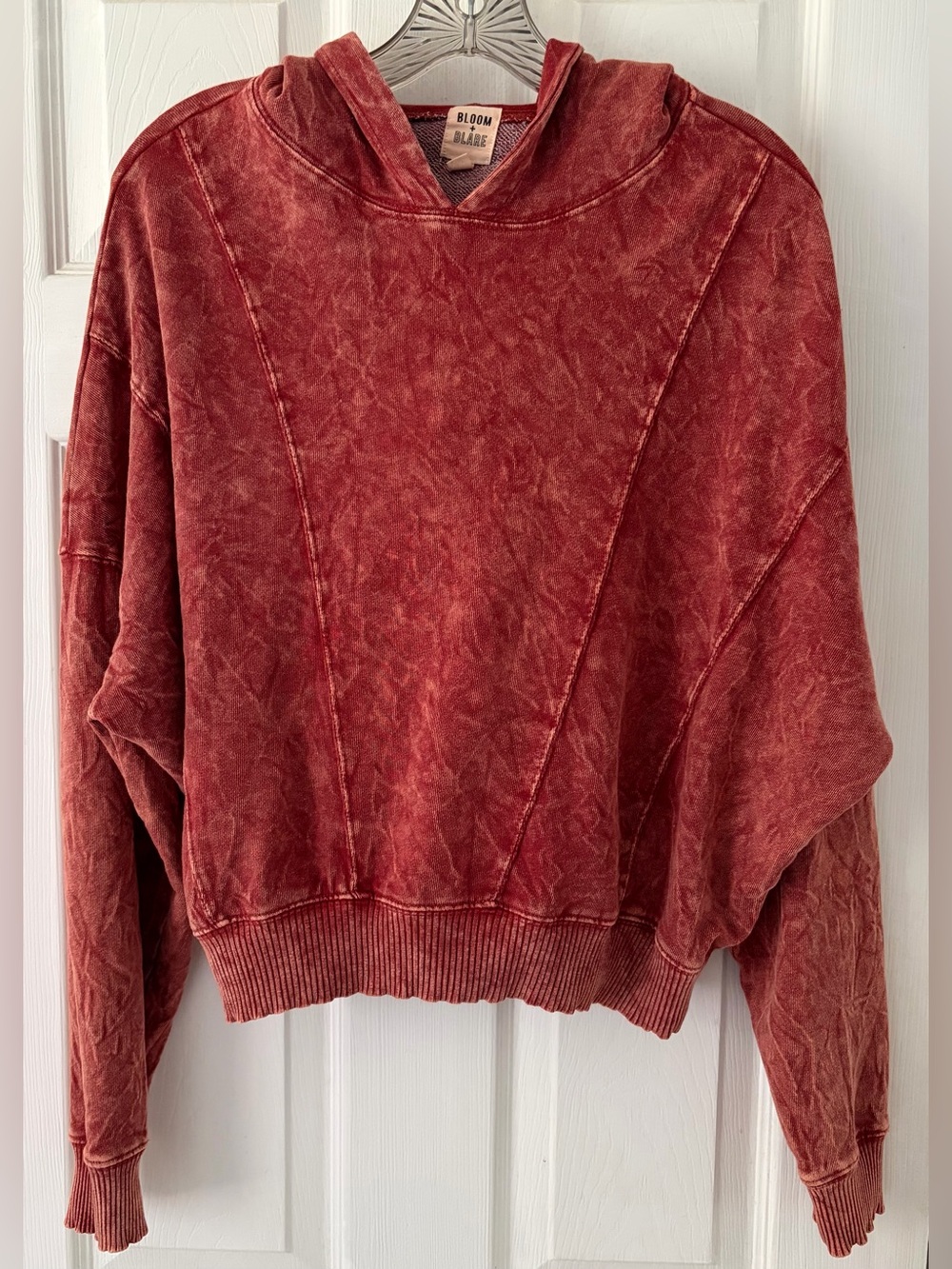 Vintage-Wash Red Hooded Sweatshirt for Women